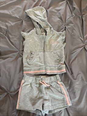 Hudson Jeans Grey & Pink Hooded Zip Vest and Shorts Set